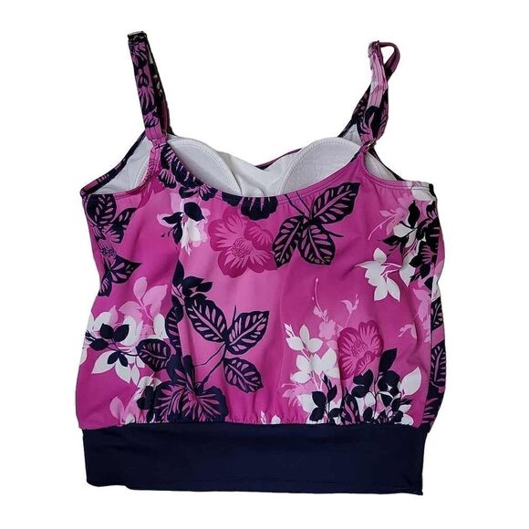 Kim Rogers Floral Leaf Tankini Swim Top Pink Blue Size Large - Picture 5 of 16